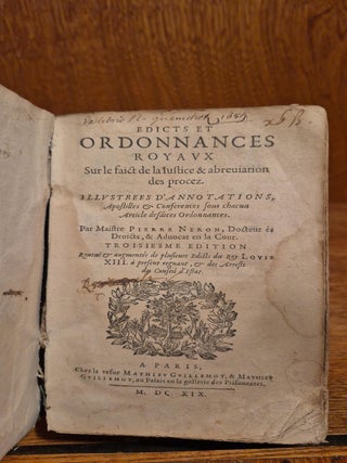 Edicts et Ordonnances Royaux, sur le faict de la Justice & abr&eacute;viation des procez